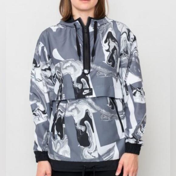 NIKE Women’s Size Small Windbreaker Jacket Sportswear Marble All Over Print - Picture 1 of 9